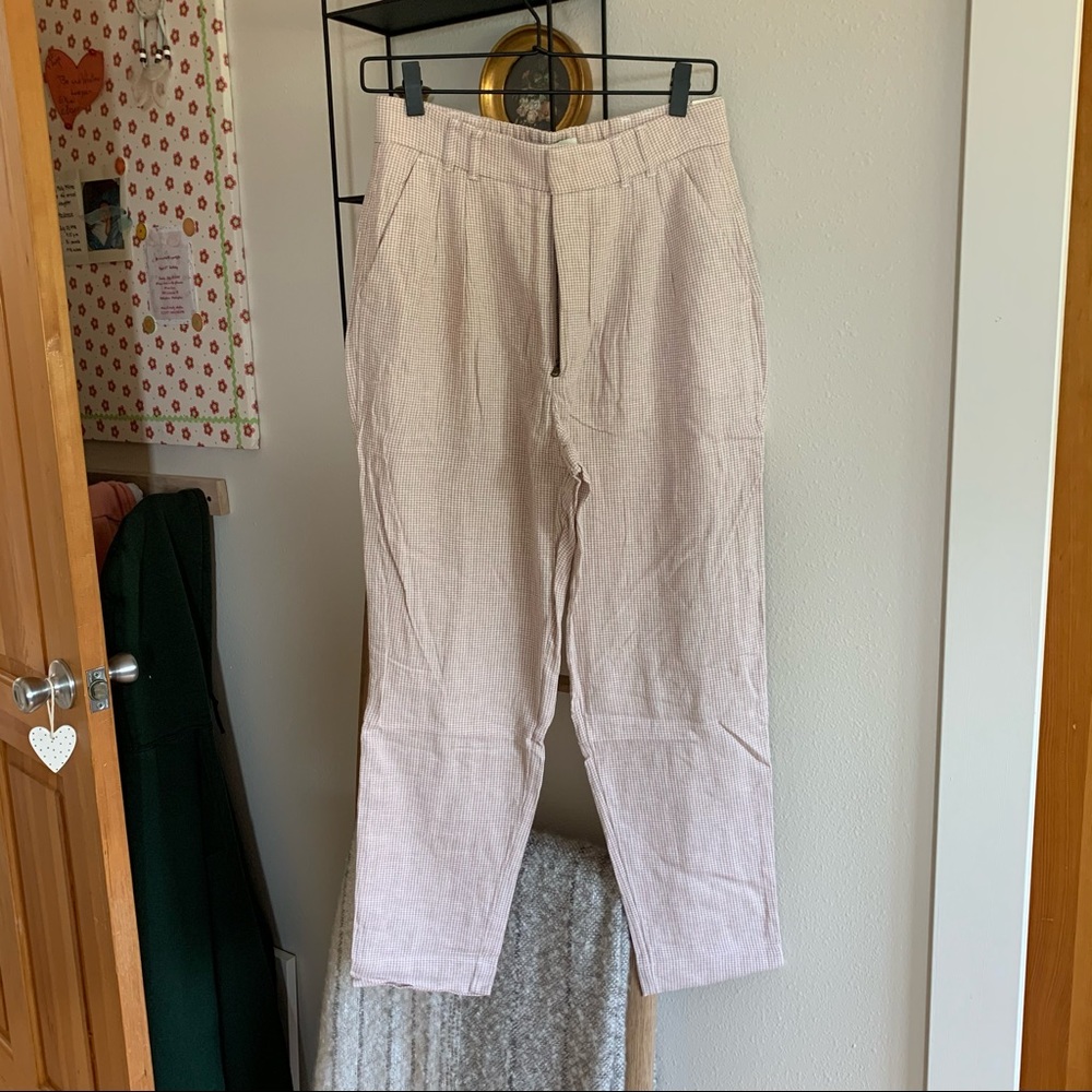 tan gingham linen trousers abercrombie & fitch